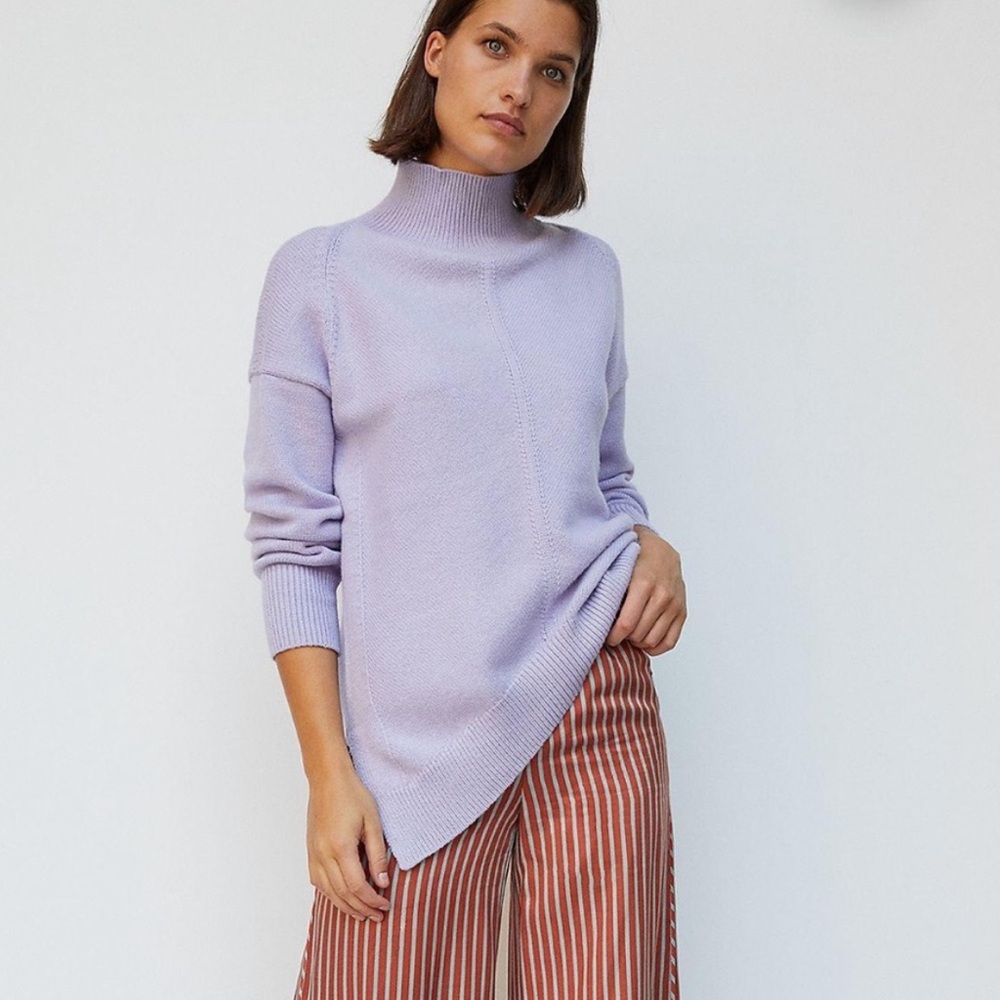 Maeve Anthropologie Crystal Tunic Sweater Mockneck Boho Light Academia Lilac S